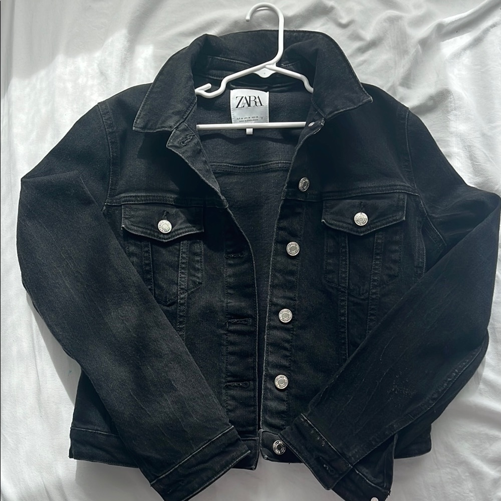 Zara Black Denim Jean Jacket Classic Style